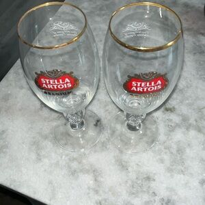 2 Stella Artois Belgium Glasses Beer Chalice